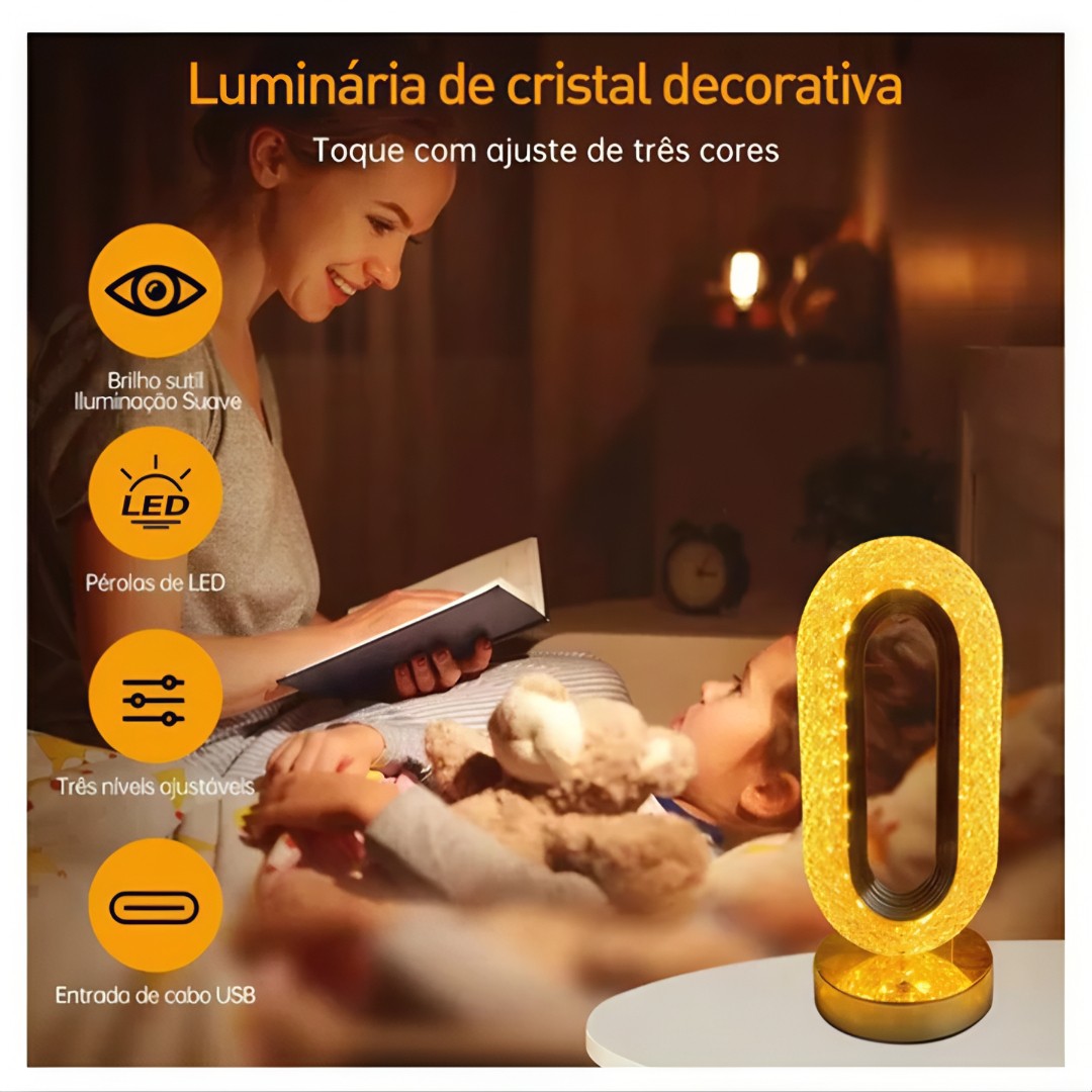 💎 Luminária Touch CristalLux™ – Ilumine Seu Espaço com Elegância e Sofisticação