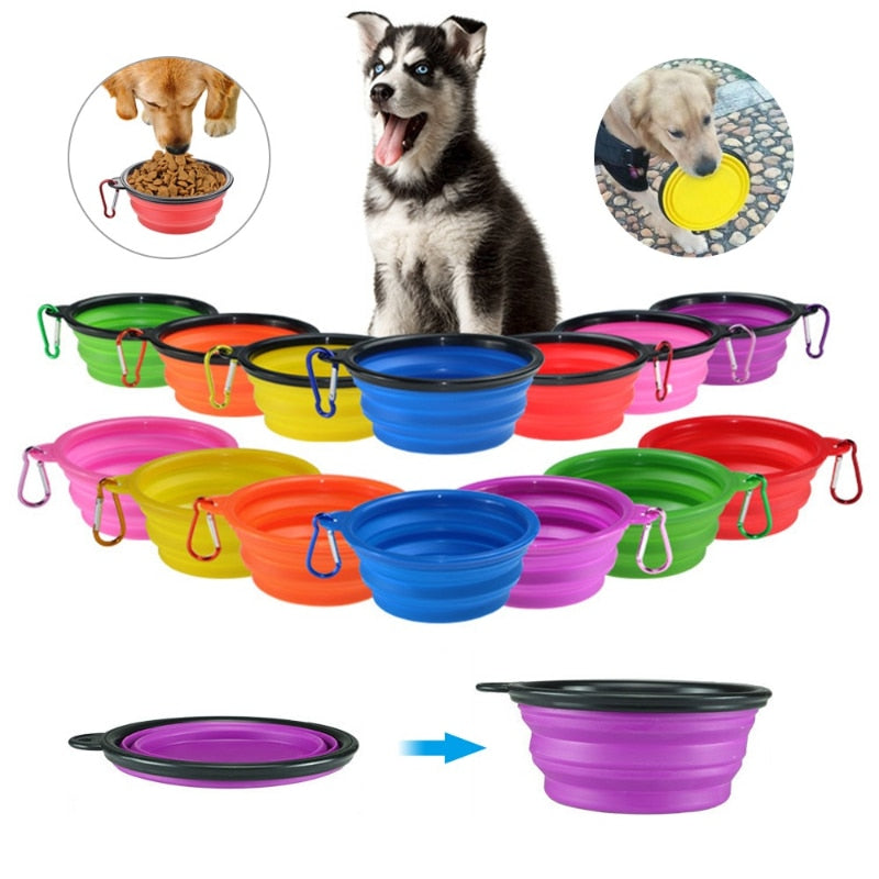 Tigela de silicone dobrável para animais de estimação, recipiente portátil para comida de cachorro, alimentador dobrável para acampamento ao ar livre, acessórios para cães (350ml/1000ml) - Caulog Store