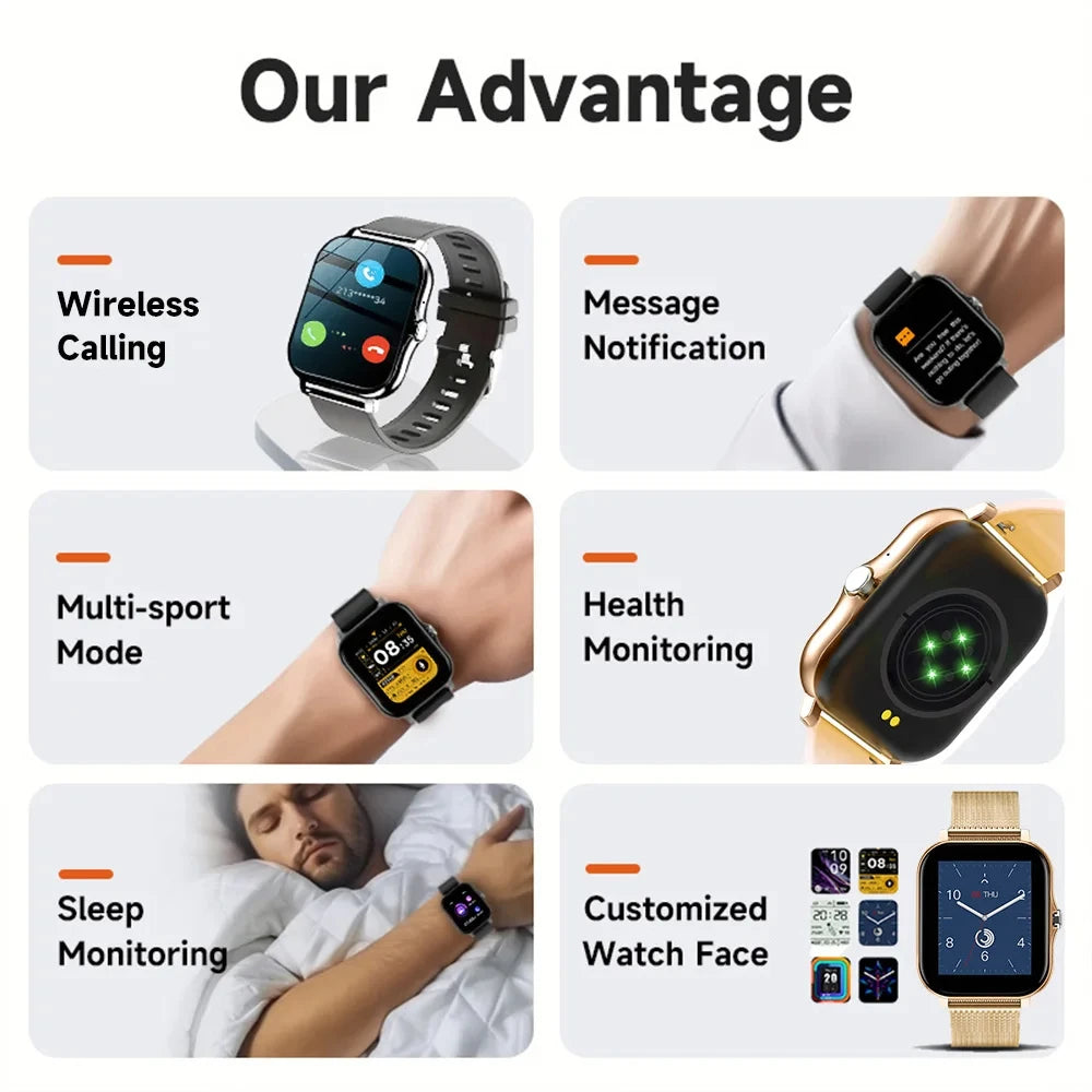 Relógio inteligente para homens e mulheres, excelente para  presente, tela de toque completa, esportes, fitness, bluetooth, chamada digital, smartwatch relógio de pulso. - Caulog Store