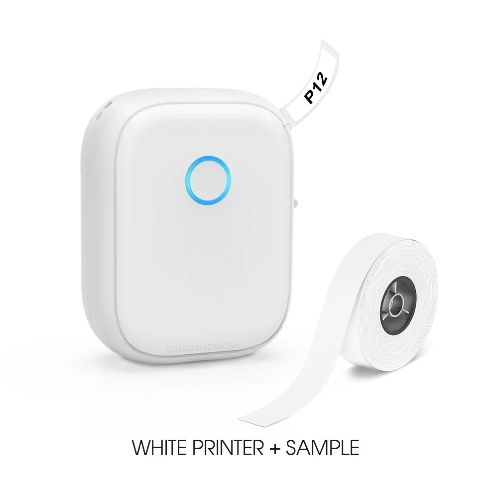 Mini impressora de etiquetas Marklife P12, impressora de etiquetas autoadesivas P12, máquina de etiquetagem térmica portátil com cortador ou 1 pacote de fita adesiva. - Caulog Store
